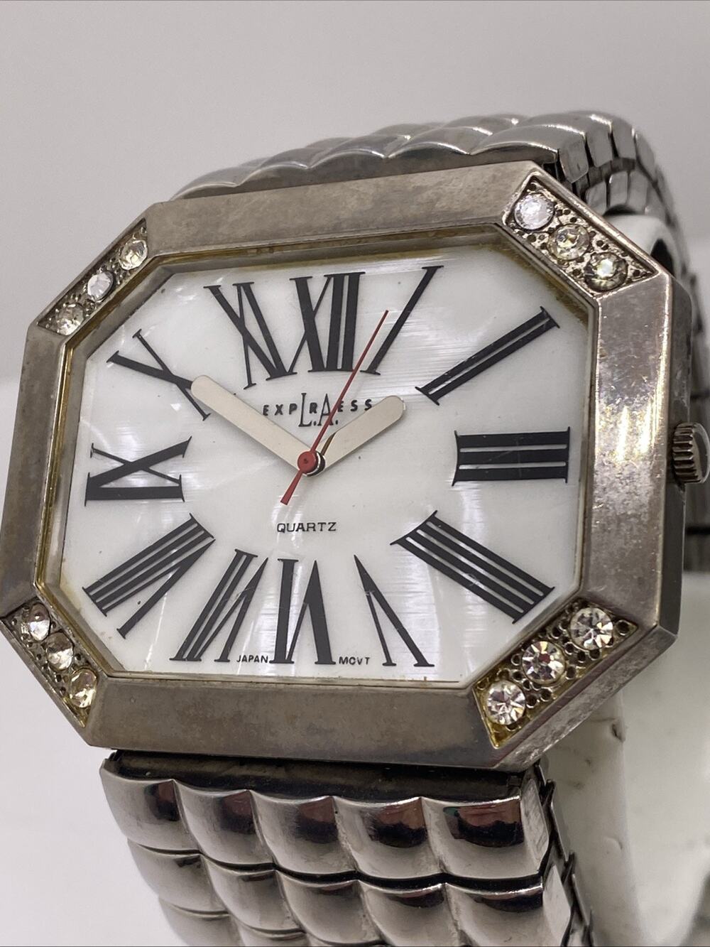 Vintage La Express Mother Of Pearl Watch Works New Battery